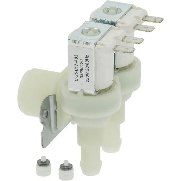 Electrovanne pour machine à glaçons TYPE 339 33390120 2 VOIES 90° avec réducteurs blancs 2 L/min 220/240V 50/60Hz pièce détachée CHR