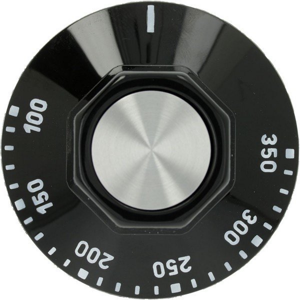 Manette thermostat pour four temp. 100-350°C diam. 50mm axe diam. 6x4,6mm plat en haut noir Ascaso THI.44 KN3468 0000524810 G1790004 43CU519 110124 LF3241741 pièce détachée CHR