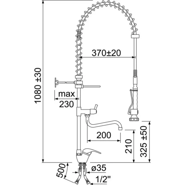 DOUCHE-VAISSELLE PRELAVAGE CLASSIC 1080 mm AVEC ROBINET