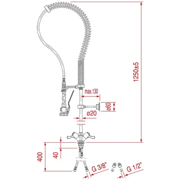 DOUCHE-VAISSELLE PRELAVAGE TOP-CLASS 1250 mm