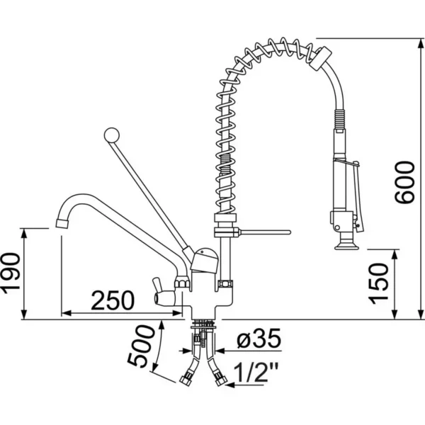 schema-douche-vaisselle-prelavage-5115251-chrparts DOUCHE-VAISSELLE PRELAVAGE CLASSIC 600 mm C/RUB.