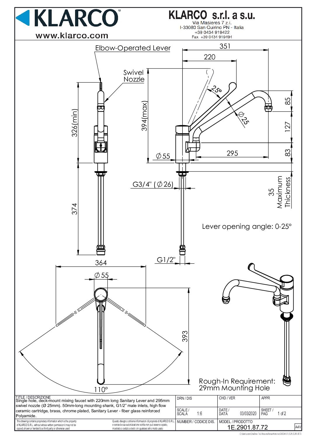 Mélangeur monotrou Klarco EUROP 394 mm