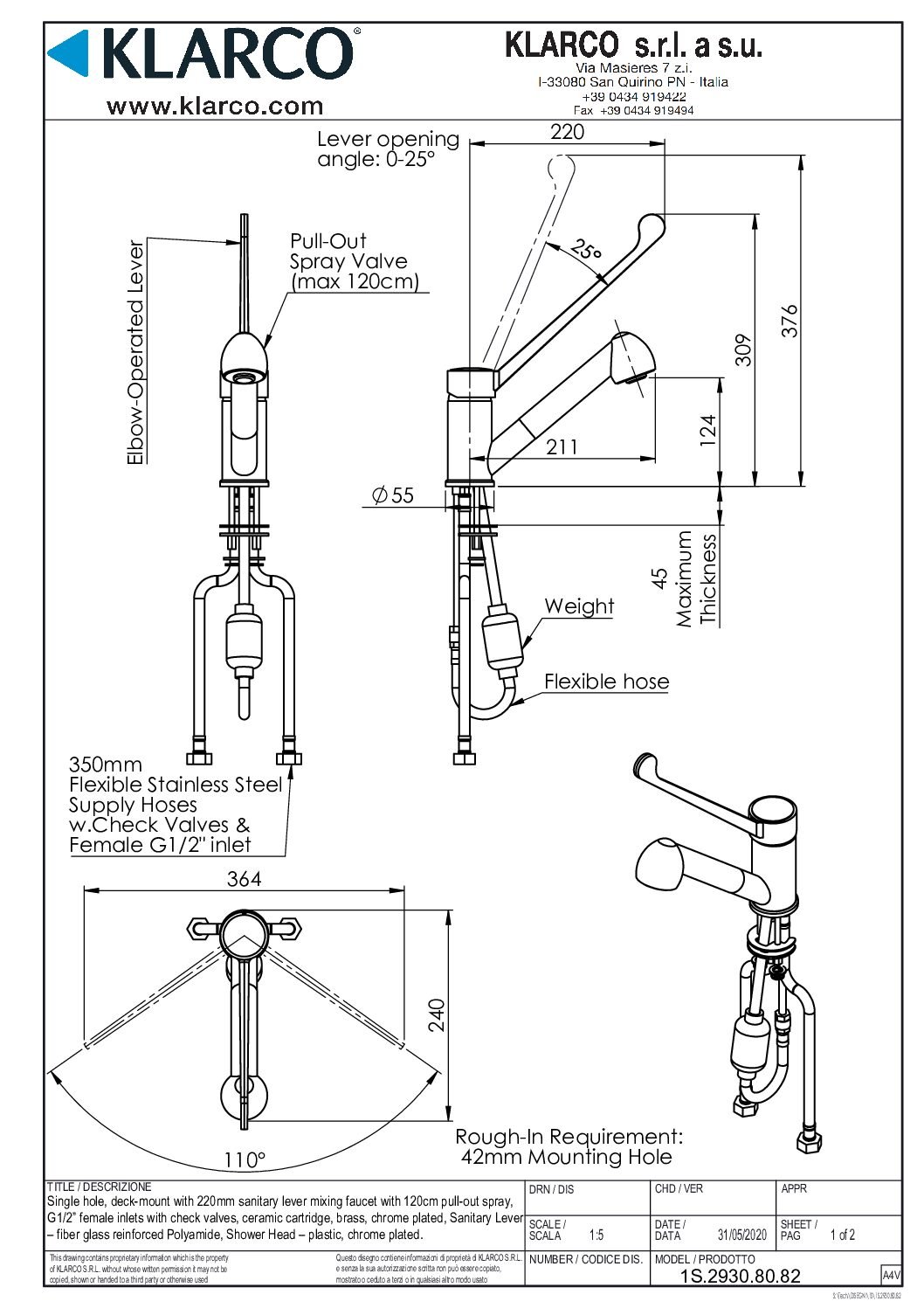 3359356 Mélangeur monotrou Klarco STYL 376 mm