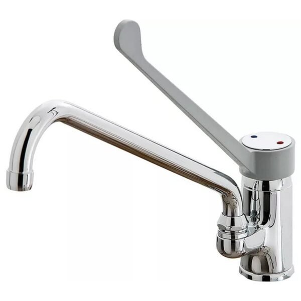 Mélangeur monotrou Klarco STYL 370 mm avec bec pivotant et levier sanitaire pour cuisine CHR