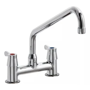 Mélangeur Klarco Styl 287 mm avec manettes à levier et têtes céramiques Ø 3/4", pour équipements professionnels CHR, rotation 90° et col de cygne Ø 20x300 mm.