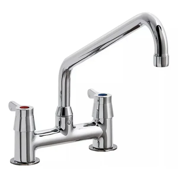 Mélangeur Klarco Styl 287 mm avec manettes à levier et têtes céramiques Ø 3/4", pour équipements professionnels CHR, rotation 90° et col de cygne Ø 20x300 mm.